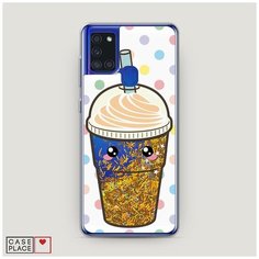 Чехол Жидкий с блестками Samsung Galaxy A21s Милый стакан Case Place