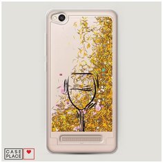 Чехол Жидкий с блестками Xiaomi Redmi 4A Бокал набросок Case Place