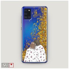 Чехол Жидкий с блестками Samsung Galaxy A21s Плед на двоих Case Place