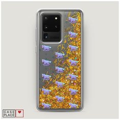 Чехол Жидкий с блестками Samsung Galaxy S20 Ultra Качели-единороги фон Case Place