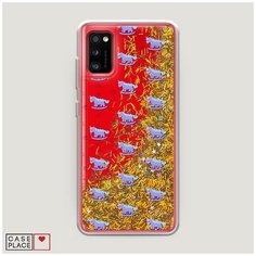 Чехол Жидкий с блестками Samsung Galaxy A41 Качели-единороги фон Case Place