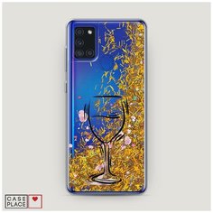Чехол Жидкий с блестками Samsung Galaxy A21s Бокал набросок Case Place