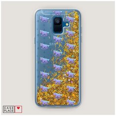 Чехол Жидкий с блестками Samsung Galaxy A6 Качели-единороги фон Case Place