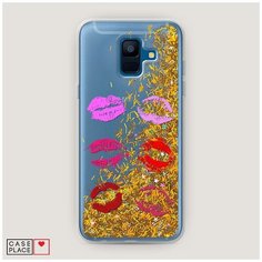 Чехол Жидкий с блестками Samsung Galaxy A6 Поцелуи помада Case Place