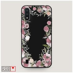 Чехол силиконовый Матовый Samsung Galaxy A01 Розовая цветочная рамка Case Place
