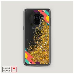 Чехол Жидкий с блестками Samsung Galaxy A8 2018 Цветная геометрическая рамка Case Place
