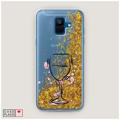 Чехол Жидкий с блестками Samsung Galaxy A6 Бокал набросок Case Place