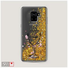 Чехол Жидкий с блестками Samsung Galaxy A8 Plus 2018 Бокал набросок Case Place