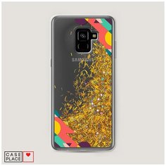 Чехол Жидкий с блестками Samsung Galaxy A8 Plus 2018 Цветная геометрическая рамка Case Place