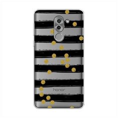 Силиконовый чехол "Черные полоски с золотыми кружками" на Honor 6X / Хонор 6Х Case Place