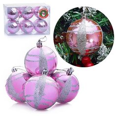 Набор шаров S0160-1 (6см) розовый с серебряными блестками, в коробке Снеговичок