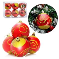 Набор шаров S0146 (6см) цвет красный с золотым, в коробке Снеговичок