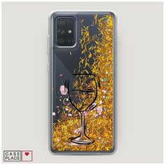 Чехол Жидкий с блестками Samsung Galaxy A71 Бокал набросок Case Place