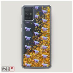 Чехол Жидкий с блестками Samsung Galaxy A71 Качели-единороги фон Case Place