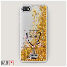 Чехол Жидкий с блестками Xiaomi Redmi 6A Бокал набросок Case Place