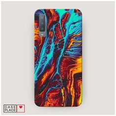 Чехол Пластиковый Samsung Galaxy A7 2018 Желто-голубой флюид Case Place
