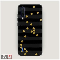 Чехол силиконовый Матовый Xiaomi Mi A3 Lite Черные полоски с золотыми кружками Case Place