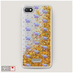 Чехол Жидкий с блестками Xiaomi Redmi 6A Качели-единороги фон Case Place
