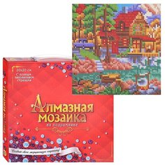 Алмазная мозаика 20х20 "Лесной дом у озера" c подр с полн. заполн. (класс 27цв. Рыжий кот