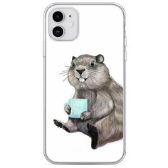 Силиконовый чехол "Бобер с кружкой" на Apple iPhone 11 / Айфон 11 Case Place