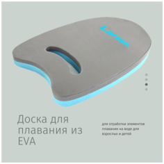 Доска для плавания 43 х 31 х 3,5 см / материал EVA / доска страховочная / доска для обучения плаванию / бирюзовая Larsen