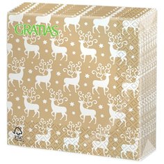 Салфетки бумажные 3слоя 33см 20 листов Олени крафт/ новогодние салфетки Gratias