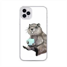 Силиконовый чехол "Бобер с кружкой" на Apple iPhone 11 Pro Max / Айфон 11 Про Макс Case Place