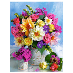 Алмазная мозаика Цветы яркие (Mazari) 20 х 25 см холст полная выкладка | алмазная вышивка букет цветов | алмазная живопись картина натюрморт | розы сирень гладиолус хризантема полевые