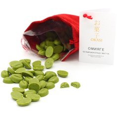 Шоколадные зёрна Омияге Okasi с чаем матча, взрывной карамелью и морской солью, 80 грамм