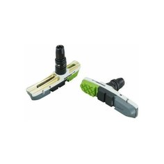 Колодки тормозные на велосипед Baradine c55d для v-brake, картриджные, резьбовые, 72 мм, облегчённые, чёрный корпус, картридж: чёр./сер./салатов.