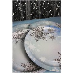 Бумажные одноразовые тарелки Снежинки 6шт Патибум
