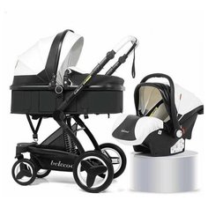 Детская коляска 3 в 1 Belecoo X6 Black White (Чёрно- белая экокожа) c 0-3 лет с автокреслом