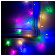 Гирлянда "Мишура" 1 м роса, IP20, серебристая нить, 20 LED, свечение мульти, фиксинг, 2 х CR2032 Luazon Lighting