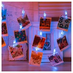 Гирлянда "Нить" 5 м с насадками "Прищепки", IP20, прозрачная нить, 30 LED, свечение белое, 8 режимов, 220 В Luazon Lighting