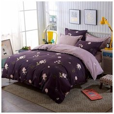 Комплект постельного белья Grazia Textile Gardenia, 2-х спальный, смесовая ткань, 2 наволочки 70х70, баклажановый, темно-розовый, цветочный, флора
