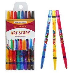 Crown Мелки восковые 8 цветов Crown "ArtStory", выкручивающийся стержень, ПВХ, европодвес