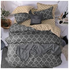 Комплект постельного белья Grazia Textile Beige Wave, 2-х спальный, смесовая ткань, 2 наволочки 70х70, бежевый, серый, геометрический