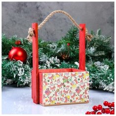 Кашпо деревянное Дарим Красиво 15*12*8,5(25) см, "Пауль и Любовь, Новогоднее, Деды Морозы", с принтом