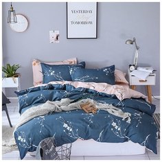 Комплект постельного белья Grazia Textile Sakura, Евро, смесовая ткань, 2 наволочки 50х70, голубой, розовый, цветочный, флора