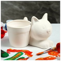 Керамика ручной работы Фигурка-раскраска "Горшок с котёнком", под роспись, 12 см
