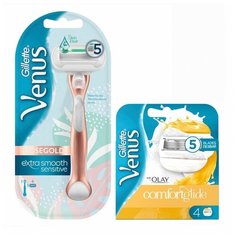 Набор Gillette Venus Extra Smooth Sensitive RoseGold + Venus&OLAY, 4 шт