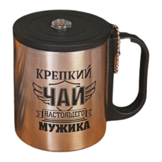 Термокружка Komandor Чай настоящего мужика, 0.2 л серебристый