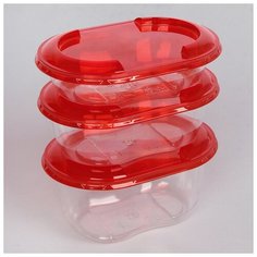 Мистерия Набор одноразовых контейнеров «Ассорти», 3 шт: 250, 375, 500 мл, красная крышка 14,1?9,2 см