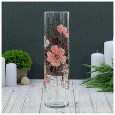 Ваза "Цилиндр" гибискус (ручная роспись) 30х8 см 1346322 Сима ленд