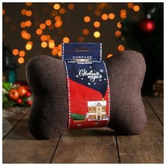 Подушка автомобильная подарочная "Новый год". на подголовник. лен. коричневый. 18х26 см Сима ленд