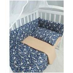 Комплект в кроватку 7 предметов (6+4 подушки-бортика на молнии) AmaroBaby Зайчики, синий (бязь)