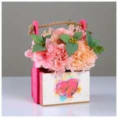 Дарим Красиво Кашпо деревянное, 15?12?8.5(25) см "Пауль и Любовь. Сердце акварельное", с принтом