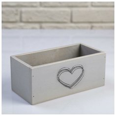 Кашпо деревянное 20?10?8 см "Элегант, сердце греет", серое Сима ленд