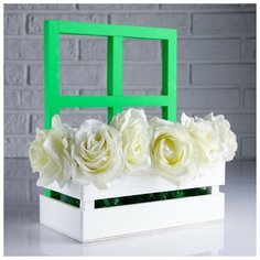 Дарим Красиво Кашпо деревянное 24?14?30 см "Оконная клумба", с ручкой, белый зелёный Дарим Красиво