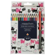BrunoVisconti Карандаши цветные 36 цветов 18 штук Twincolor Happy, микс